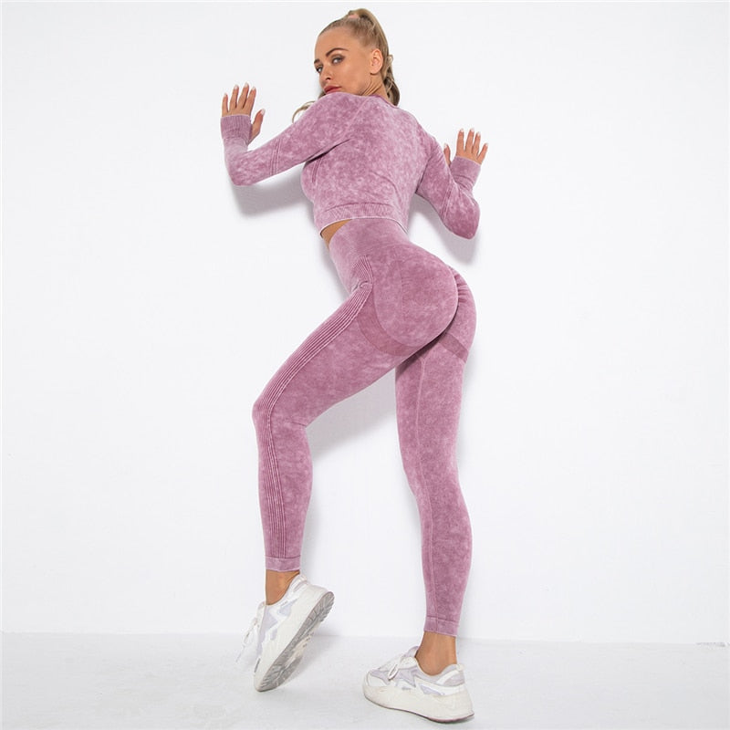 Seamless Women Yoga Clothing Gym Set Yoga Workout Set Crop Top Fitness Clothing Push Up Leggings Sport Wear - activesportslife
