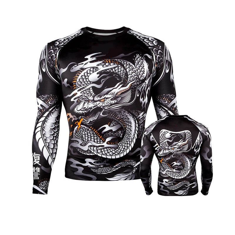 Rashguard Mma for Men Muay Thai Printed MMA Long Sleeve Compression Shirt - activesportslife