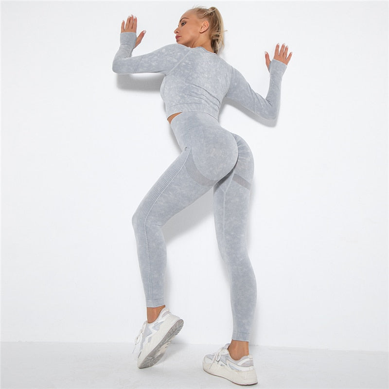 Seamless Women Yoga Clothing Gym Set Yoga Workout Set Crop Top Fitness Clothing Push Up Leggings Sport Wear - activesportslife