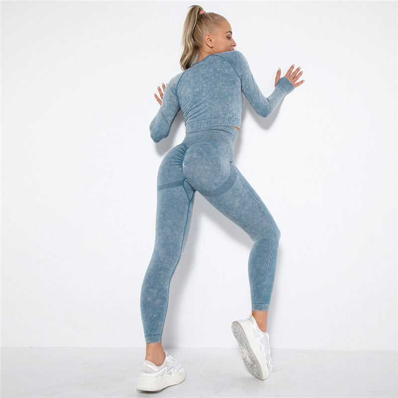 Seamless Women Yoga Clothing Gym Set Yoga Workout Set Crop Top Fitness Clothing Push Up Leggings Sport Wear - activesportslife