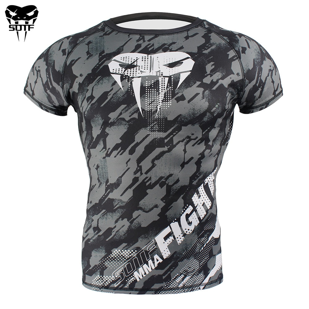 SOTF MMA Snake Head Camouflage Fitness Breathable t shirt rashguard boxing - activesportslife