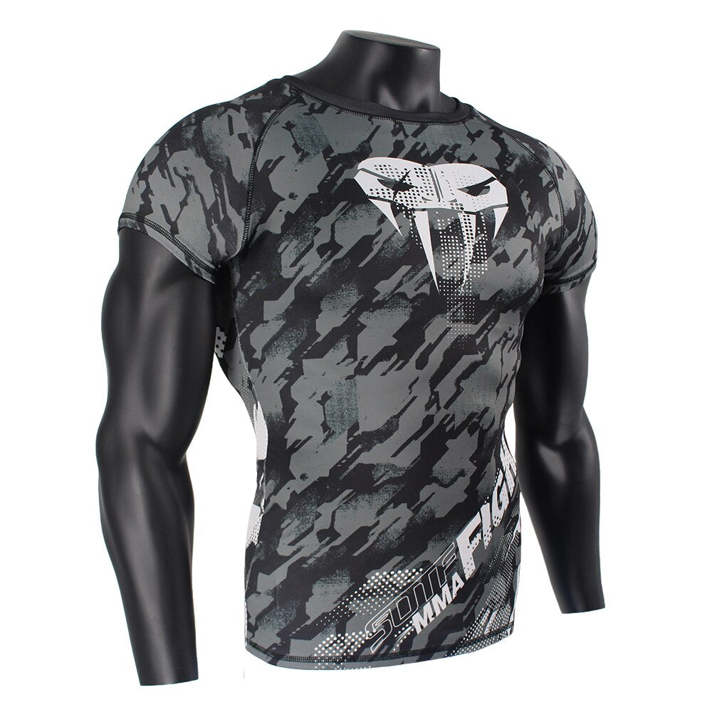 SOTF MMA Snake Head Camouflage Fitness Breathable t shirt rashguard boxing - activesportslife