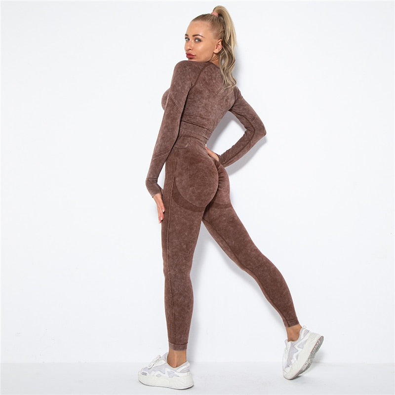 Seamless Women Yoga Clothing Gym Set Yoga Workout Set Crop Top Fitness Clothing Push Up Leggings Sport Wear - activesportslife