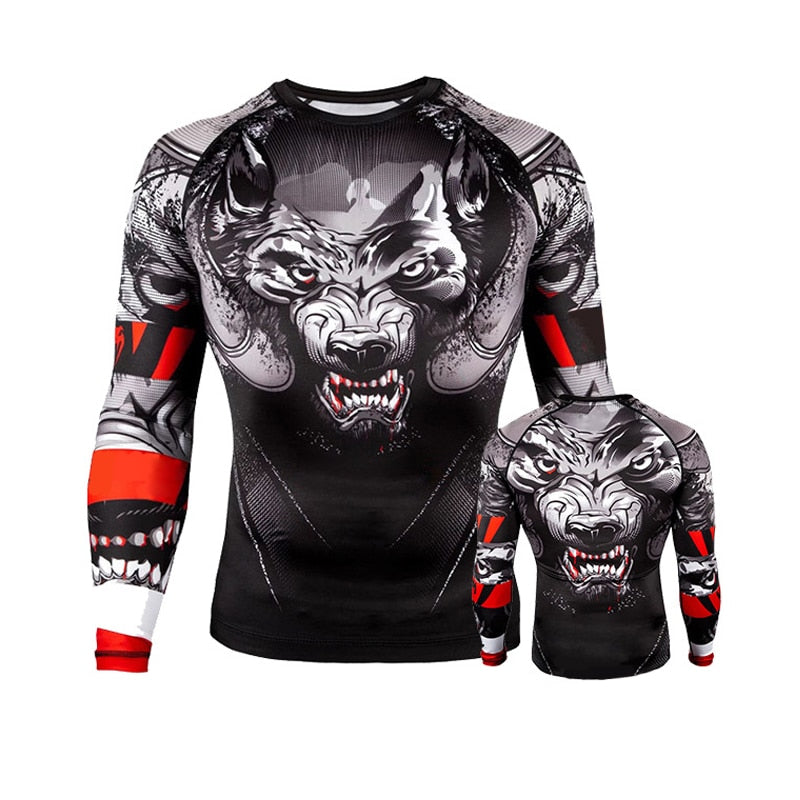 Rashguard Mma for Men Muay Thai Printed MMA Long Sleeve Compression Shirt - activesportslife