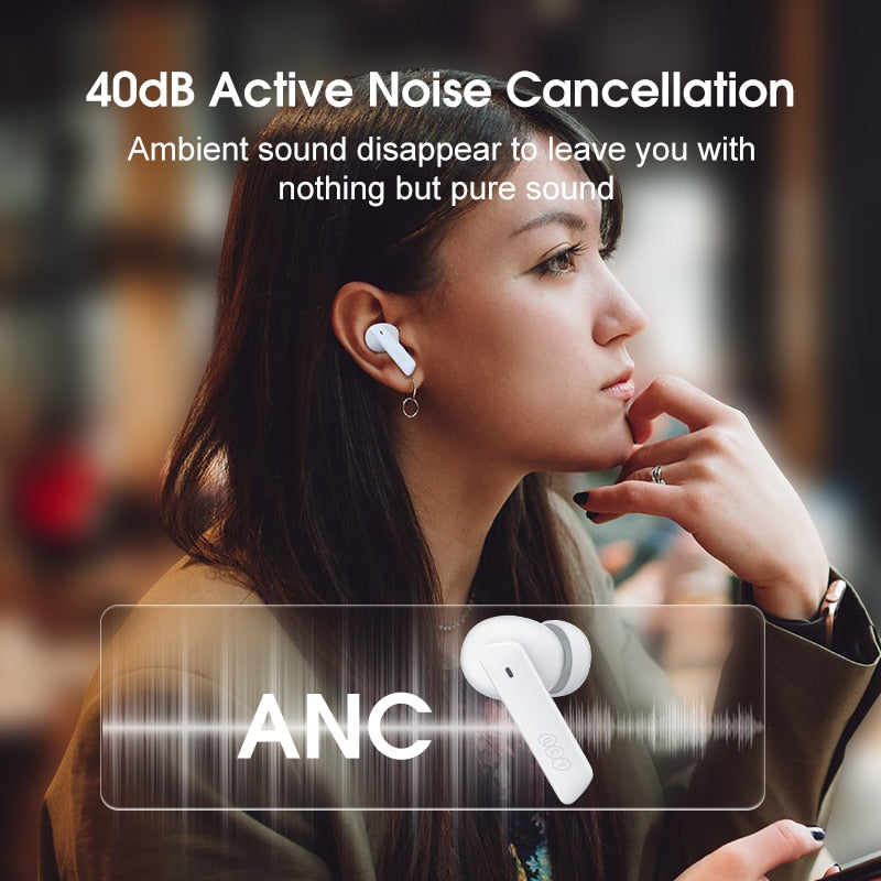 QCY HT05 ANC Wireless Earphone 40dB Noise Cancelling Bluetooth 5.2 Headphone 6 Mic ENC HD Call TWS Transparency Mode - activesportslife