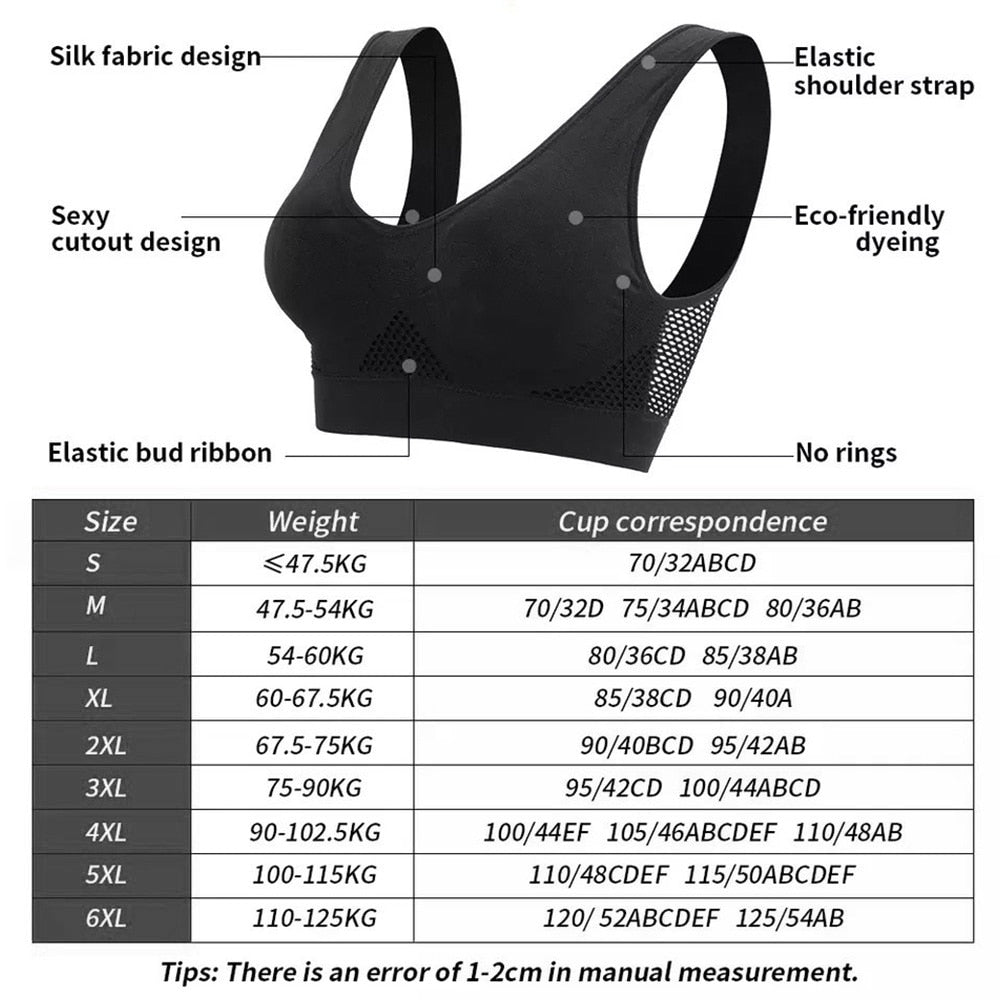 Seamless Mesh Women Sports Bras Gym Running Shockproof Bra Wireless 6XL Plus Size Crop Top Breathable Yoga Bra - activesportslife