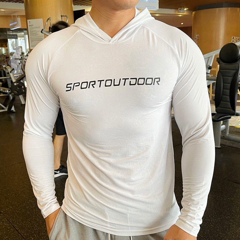 Men Long Sleeve Elastic Thin Comfort Breathable Quick Dry Hooded Top - activesportslife