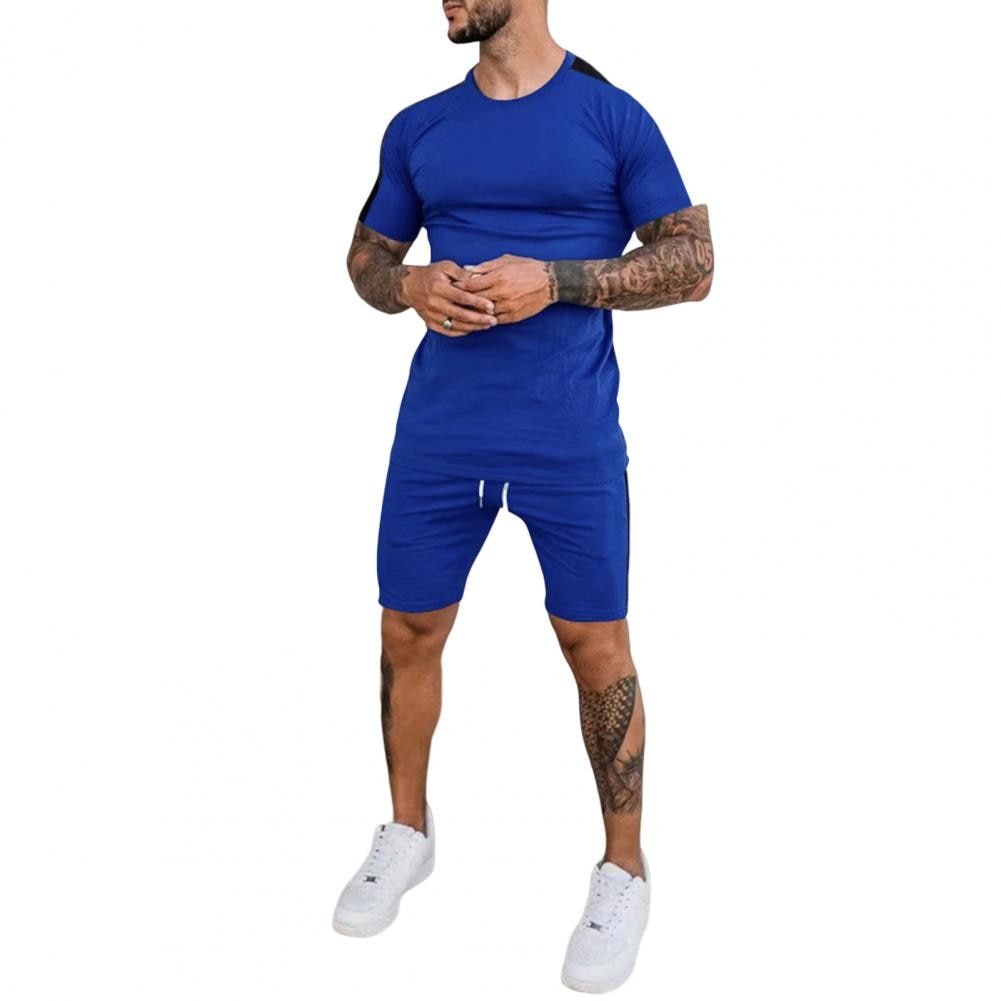 Men Tracksuit 2Pcs/Set Quick Drying Summer Patchwork Color Slim T-shirt Shorts - activesportslife
