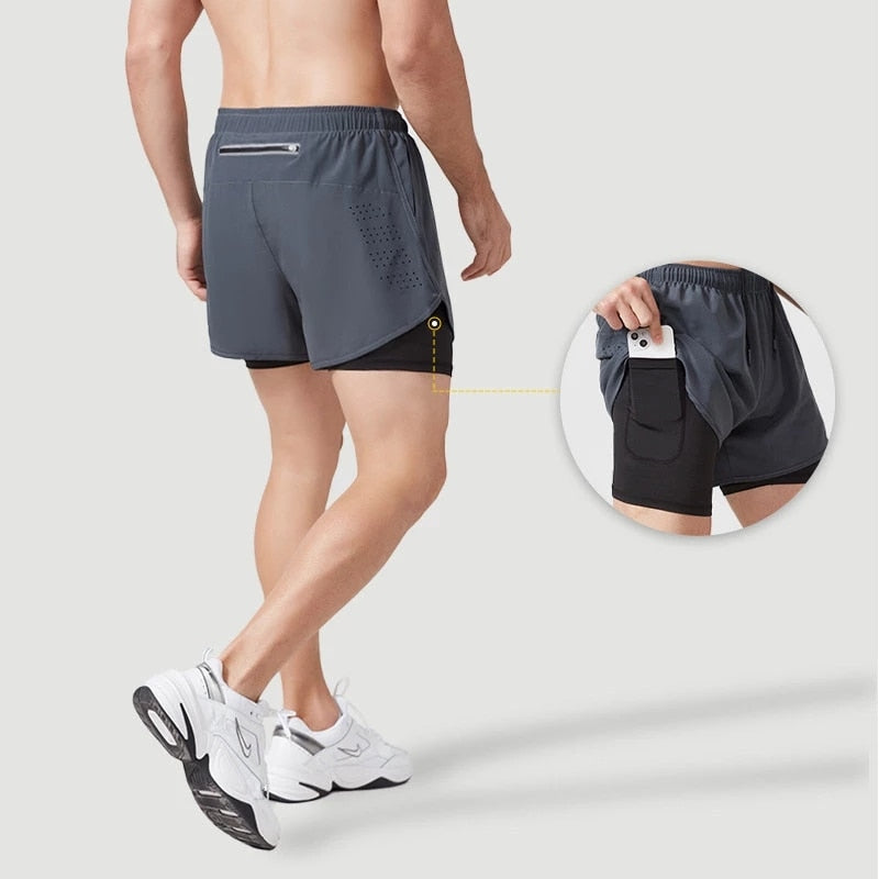 Men's Quick-drying Double Layer Running Shorts - activesportslife