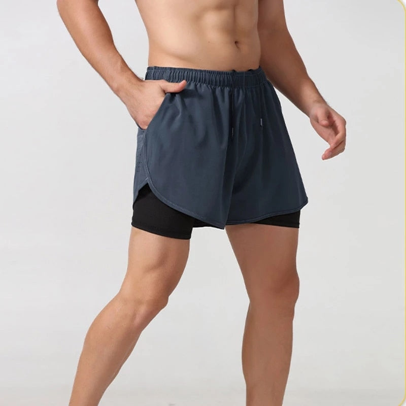 Men's Quick-drying Double Layer Running Shorts - activesportslife