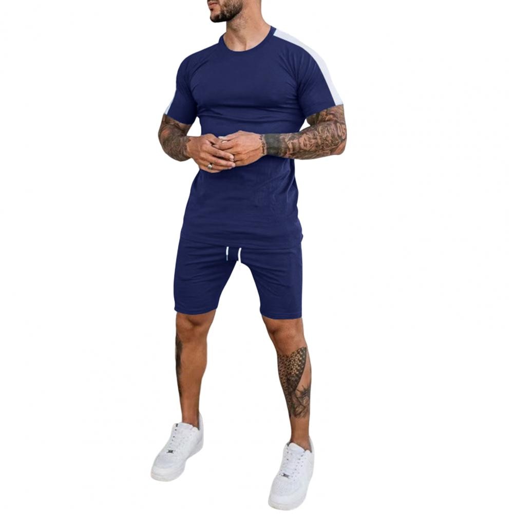 Men Tracksuit 2Pcs/Set Quick Drying Summer Patchwork Color Slim T-shirt Shorts - activesportslife