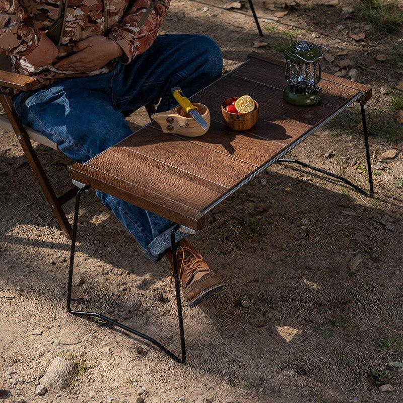 SmiloDon Folding BBQ Grill Gas Burner Portable Wood Metal Table Camping Gear - activesportslife