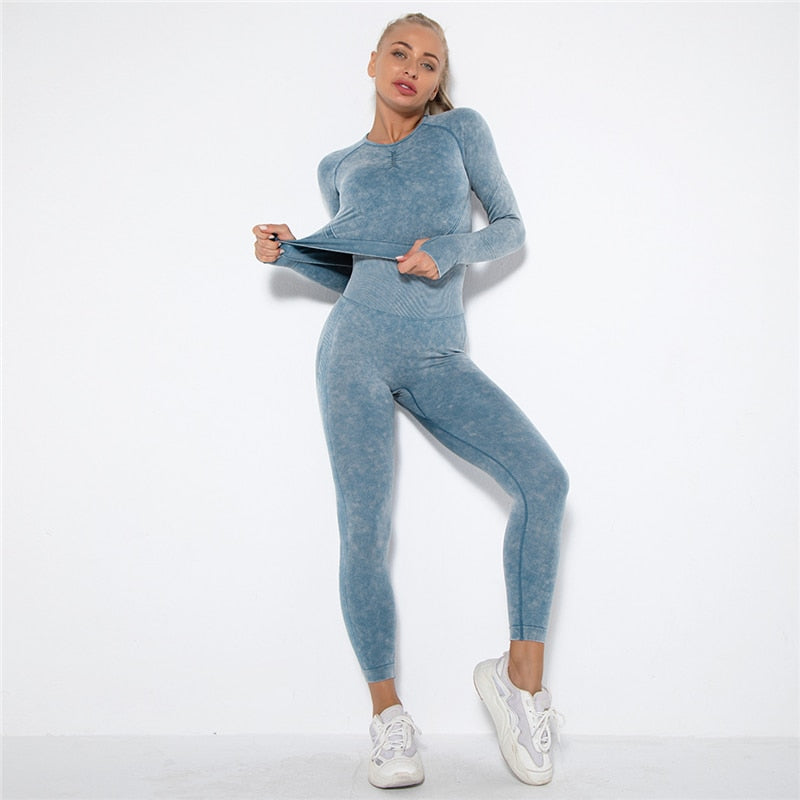 Seamless Women Yoga Clothing Gym Set Yoga Workout Set Crop Top Fitness Clothing Push Up Leggings Sport Wear - activesportslife