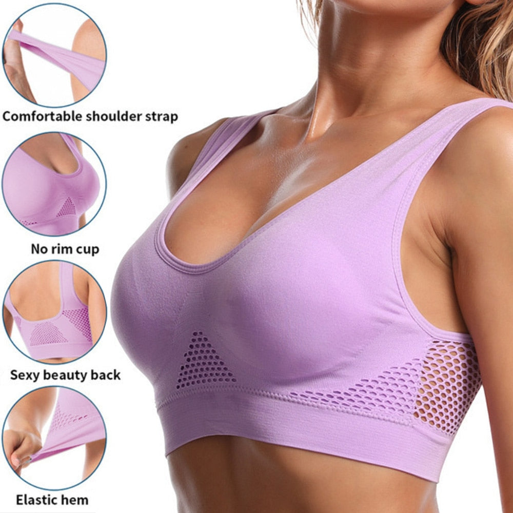 Seamless Mesh Women Sports Bras Gym Running Shockproof Bra Wireless 6XL Plus Size Crop Top Breathable Yoga Bra - activesportslife