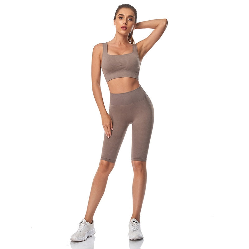 WAREBALL Seamless Women Yoga Set Sports Bra Sports Shorts Fitness Outfit 2 Piece Gym Yoga Sets - activesportslife