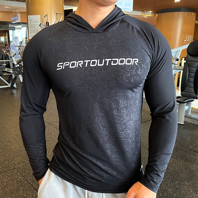Men Long Sleeve Elastic Thin Comfort Breathable Quick Dry Hooded Top - activesportslife