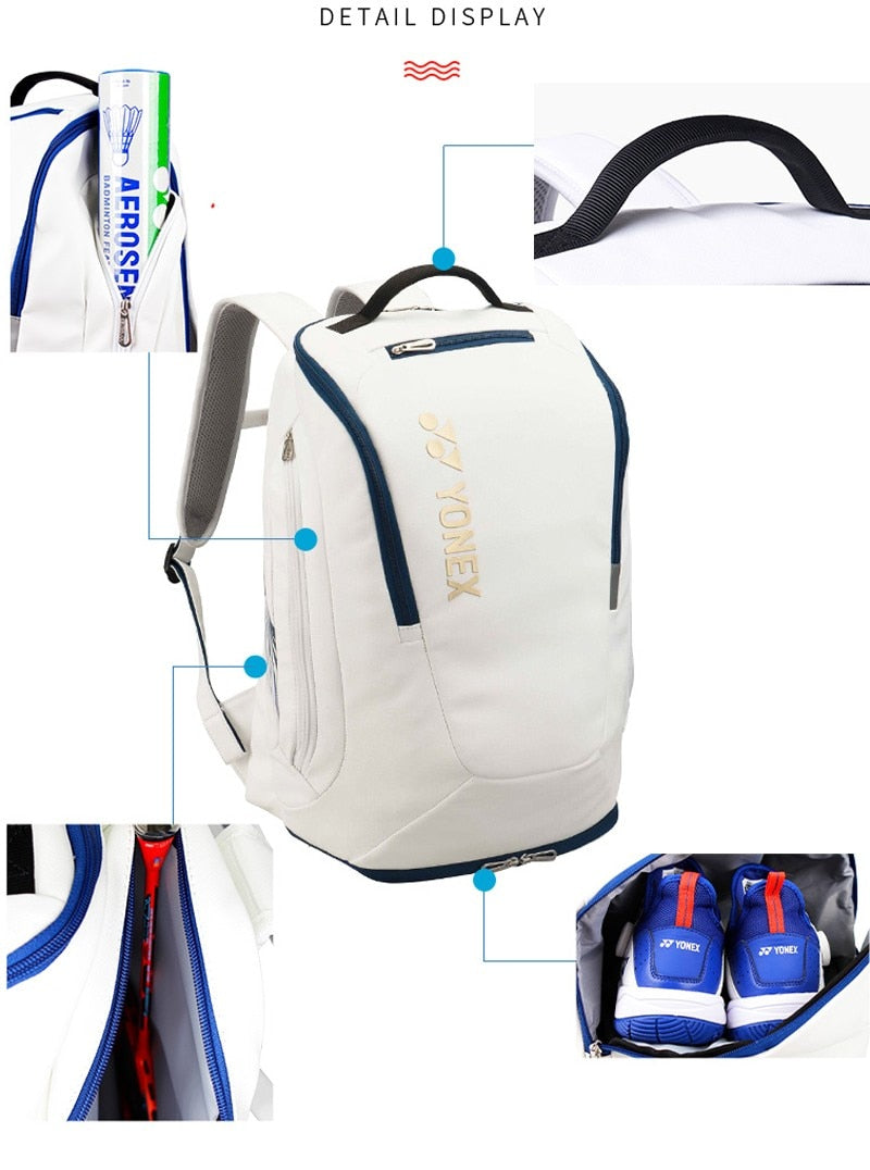 YONEX Artificial Leather Racquet Bag Soft Badminton Backpack For Women Men Match Training Waterproof Tennis Racket Carrying Bag - activesportslife