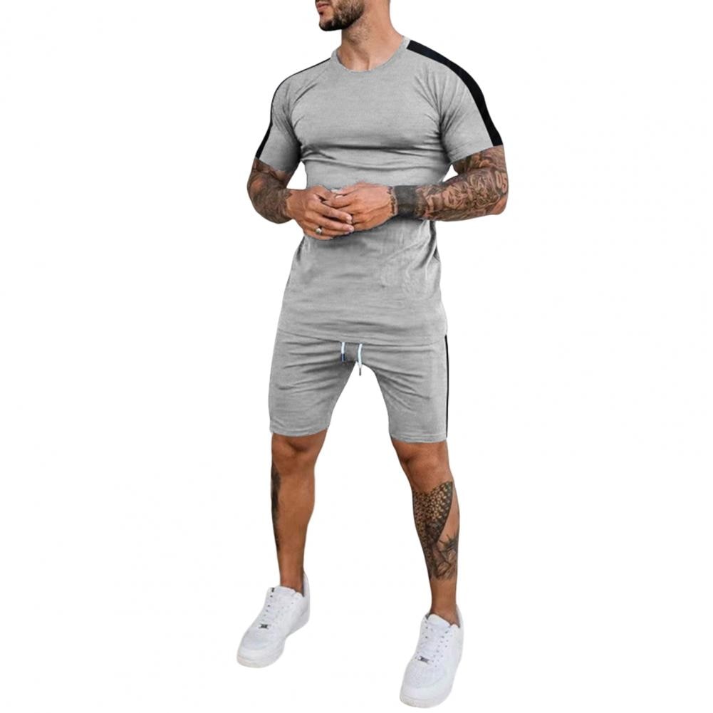 Men Tracksuit 2Pcs/Set Quick Drying Summer Patchwork Color Slim T-shirt Shorts - activesportslife