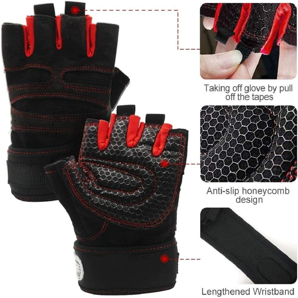 Workout Gloves for Men Weight Lifting Half Finger Glove with Wrist Wraps - activesportslife
