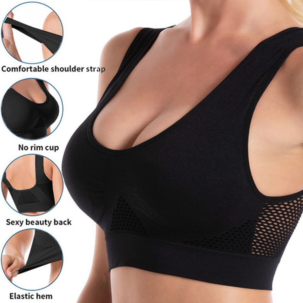 Seamless Mesh Women Sports Bras Gym Running Shockproof Bra Wireless 6XL Plus Size Crop Top Breathable Yoga Bra - activesportslife