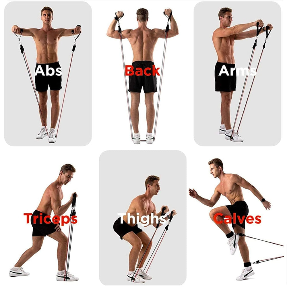 Resistance Exercise Bands set w/Door Leg & Ankle Anchor Straps for Physio Therapy - activesportslife