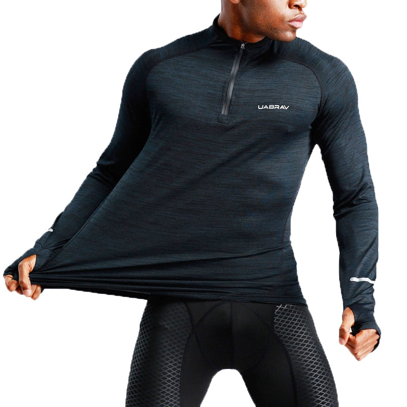 Men's Sports Long Sleeve Compression Zip Pullover T-Shirt - activesportslife