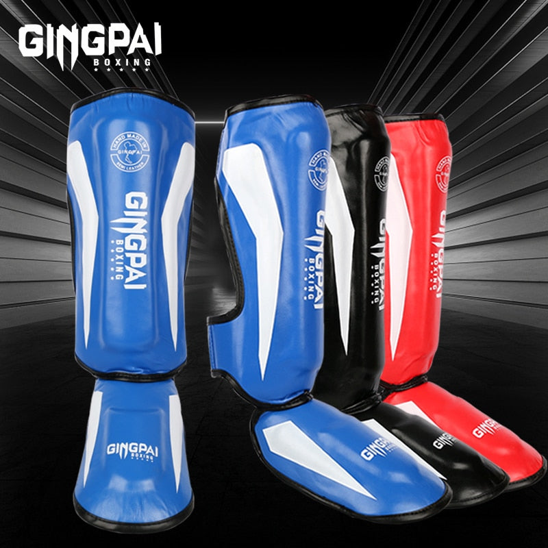 Thicker Boxing Shin Guards PU Leather Protection Leggings Martial Arts Muay Thai Leg Taekwondo Feet Ankle Protectors - activesportslife