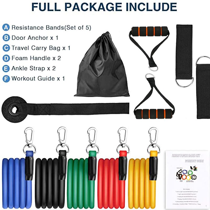 Resistance Exercise Bands set w/Door Leg & Ankle Anchor Straps for Physio Therapy - activesportslife