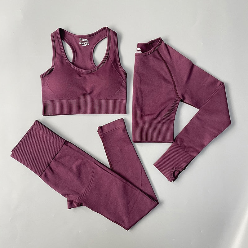 4PCS Seamless Women Yoga Set  Long Sleeve Crop Top High Waist Leggings Sports Suit - activesportslife