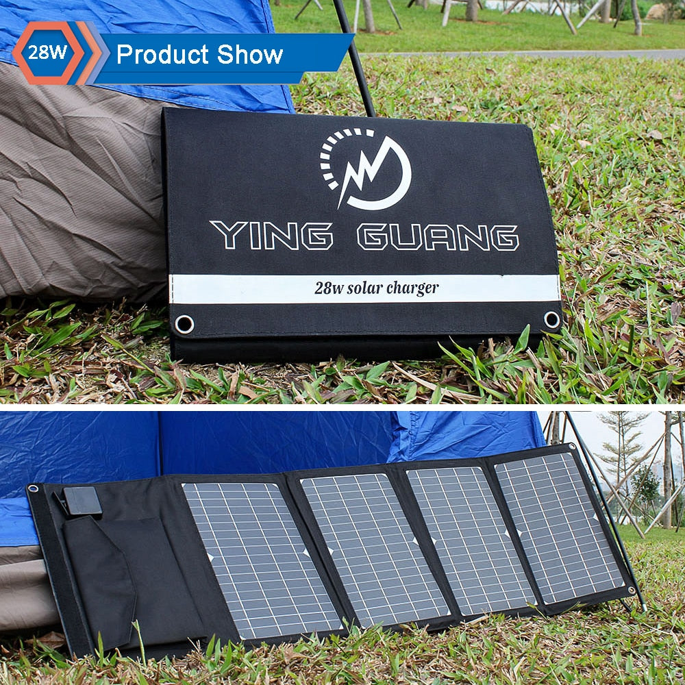 Upgraded 28W 21W 14W Portable Solar Panel Charger Double USB 5V 18V DC Camping Foldable Solar Panel Power Bank - activesportslife