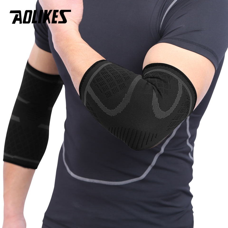 AOLIKES 1 Pair Elastic Elbow Pads Basketball Tennis Elbow Support Protector Gear Breathable - activesportslife