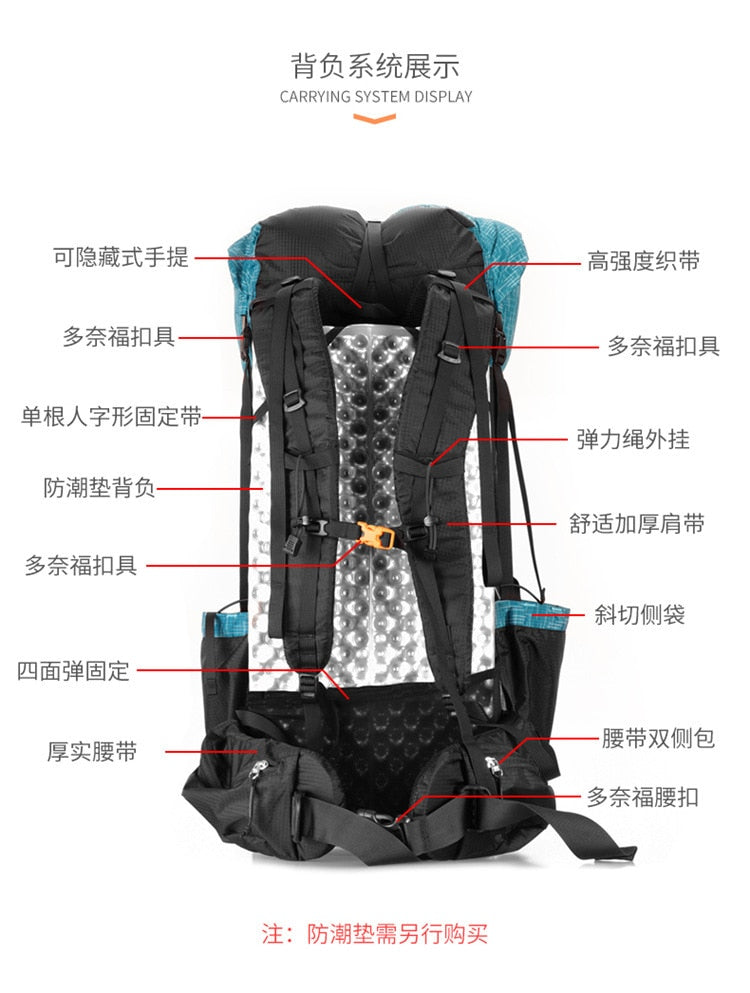 3F UL Gear Water-resistant Hiking Backpack Lightweight Camping Rucksacks 40+16L - activesportslife