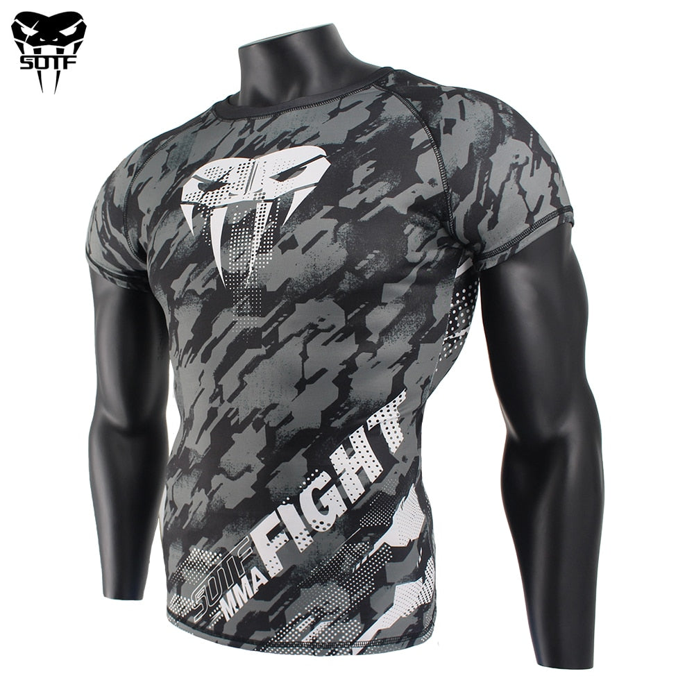 SOTF  MMA Snake Head Camouflage Fitness Breathable t shirt rashguard boxing - activesportslife