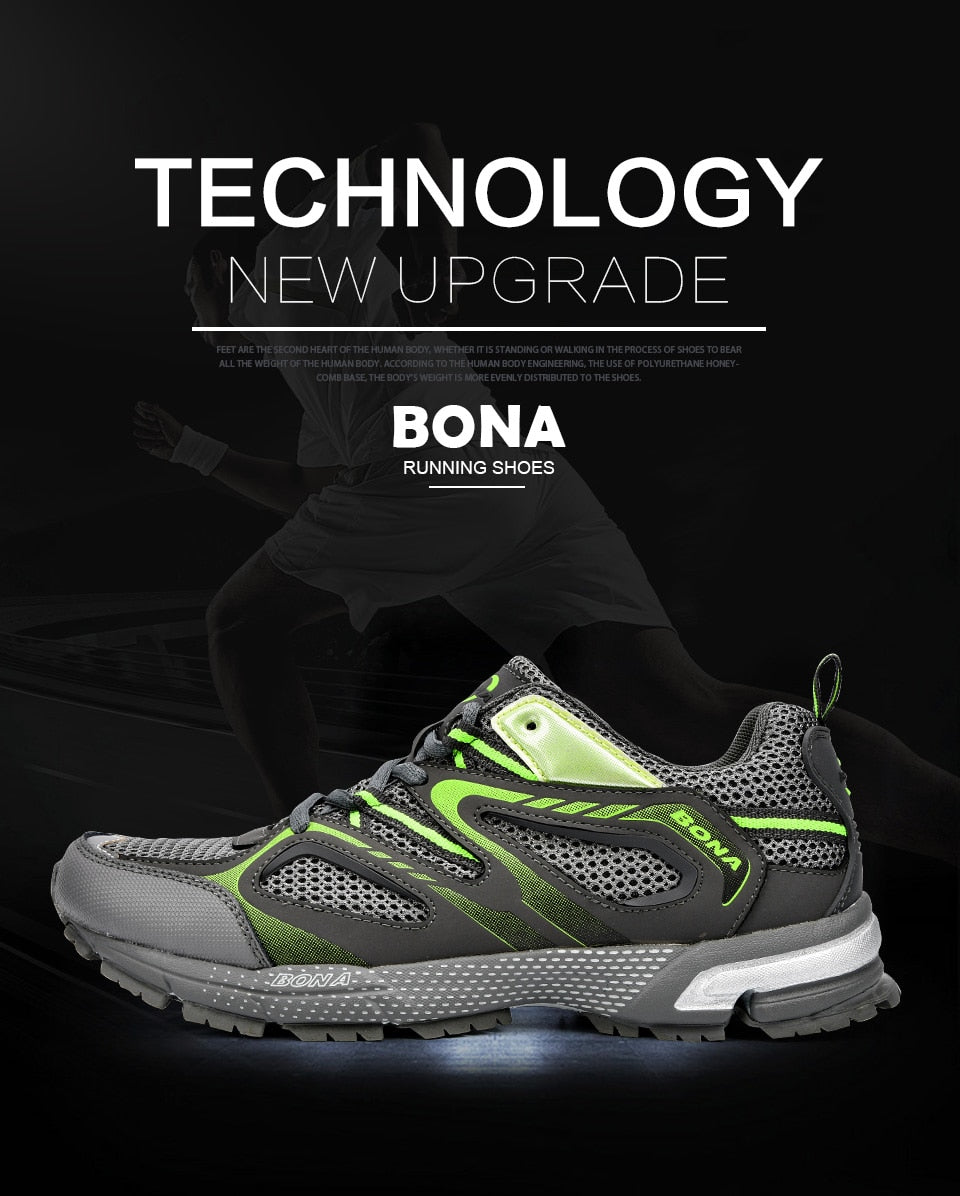 BONA New Arrival Classic Style Men Running Shoes Cow Split Mesh Sport Shoes Lace Up Outdoor Jogging Shoes Free Shipping - activesportslife