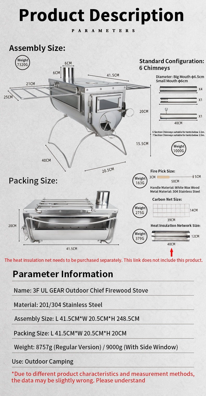 3F Ul Gear Outdoor Portable Folding Camping Firewood Stove 304 Stainless Steel Cooking Heating Picnic Multipurpose Stove - activesportslife