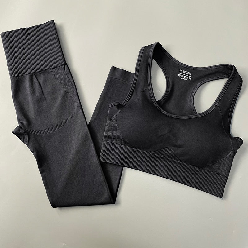 4PCS Seamless Women Yoga Set  Long Sleeve Crop Top High Waist Leggings Sports Suit - activesportslife