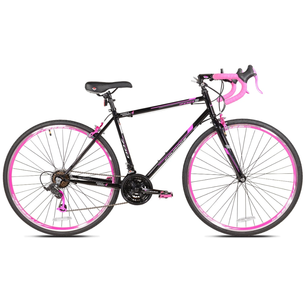 Susan Komen 700c Courage Road Women's Bike, Pink and Black,21-speed Drivetrain, Sturdy Steel Frame, High-profile Alloy Wheel Set - activesportslife