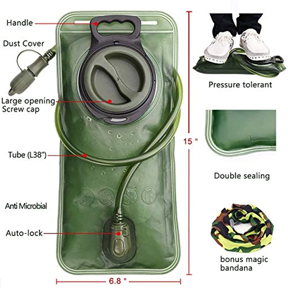 Hydration Bladder Water Bag 2 Liter Replacement Water Reservoir Leak Proof Cap for Hiking Camping Cycling Hunting Water Bag - activesportslife