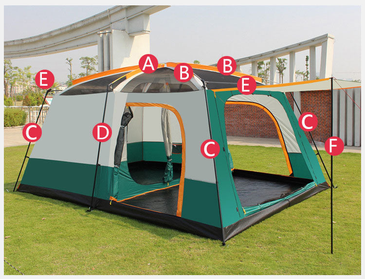 320X220X195cm Two-bedroom Tent Oversize for 5-8 Person Leisure Camping Double-plies Thick Rainproof - activesportslife