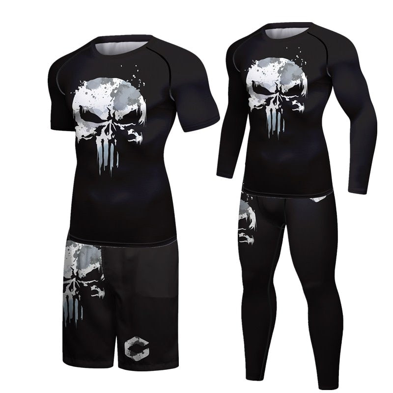 Compression 3d Skull Print Mma Rashguard Men set - activesportslife