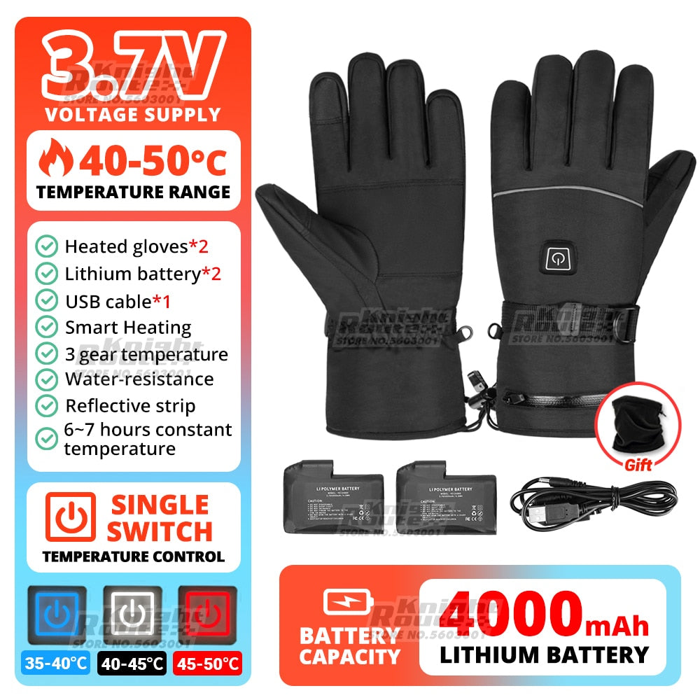 Winter Heated Gloves For Men Women Touchscreen USB Heated Gloves Camping Hiking Water-resistant  Moto Gloves - activesportslife