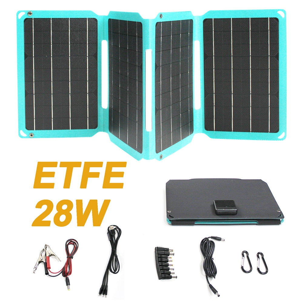 Upgraded 28W 21W 14W Portable Solar Panel Charger Double USB 5V 18V DC Camping Foldable Solar Panel Power Bank - activesportslife