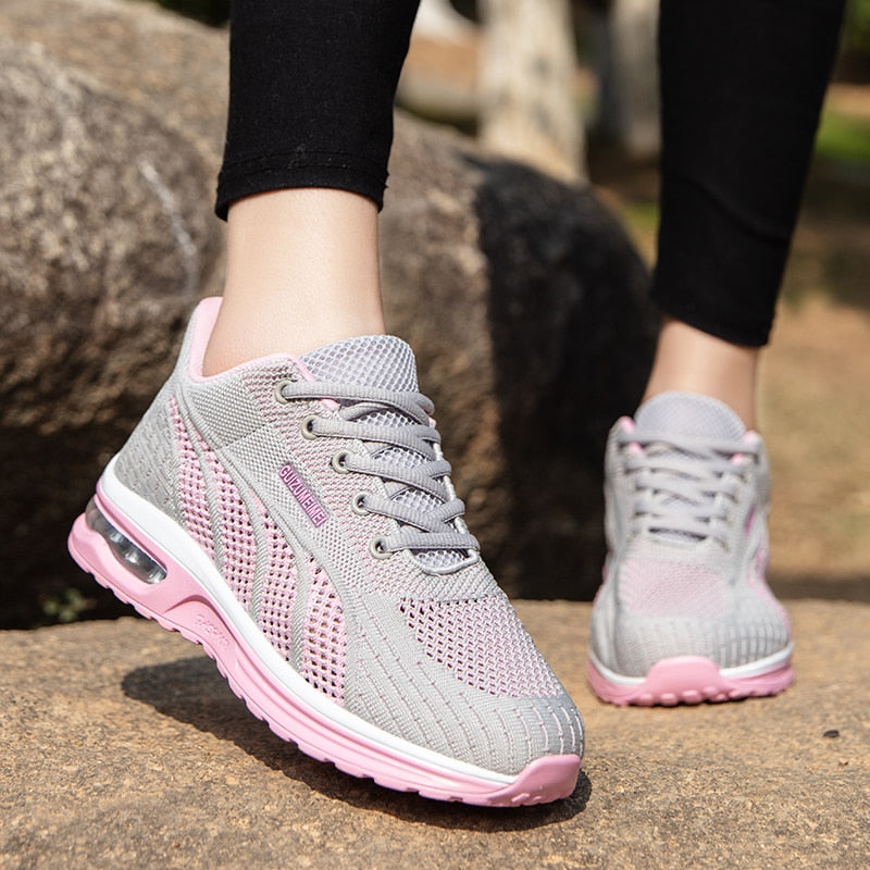 New Running Shoes Ladies Breathable Light Mesh Air Cushion Women Sports Shoes Lace Up - activesportslife