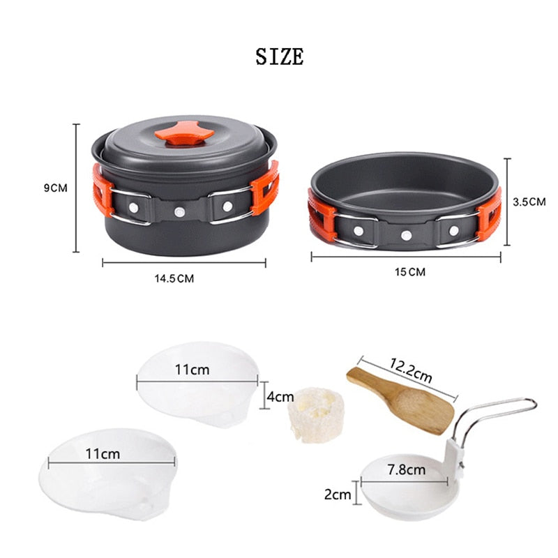 Camping Cookware Kit Nonstick Lightweight Backpacking Cooking Set Pot Pan Bowl (no burner) - activesportslife