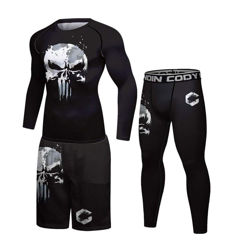 Compression 3d Skull Print Mma Rashguard Men set - activesportslife