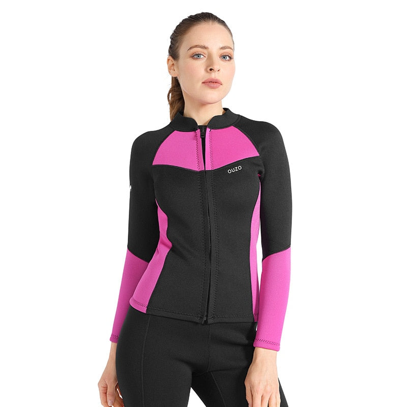 Women Wetsuit Jacket 1.5mm Front Zipper Diving Suit for Surfing Snorkeling - activesportslife