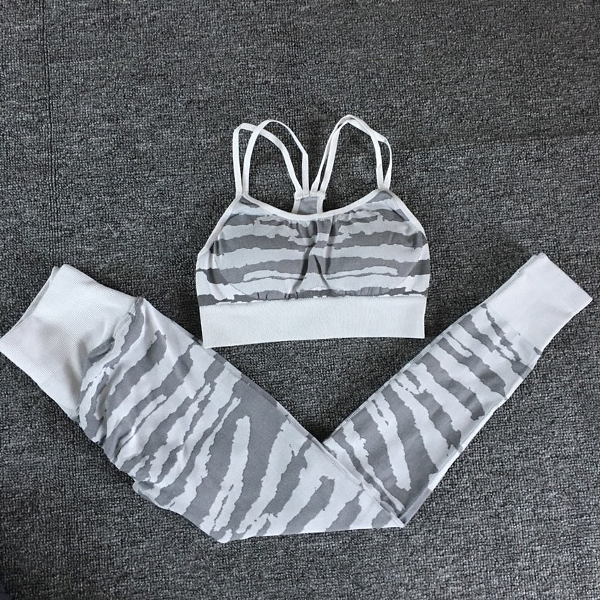 Tiger Gym Booty Yoga Set Scrunch Squat Proof Leggings Sports Bra Workout Outfits - activesportslife