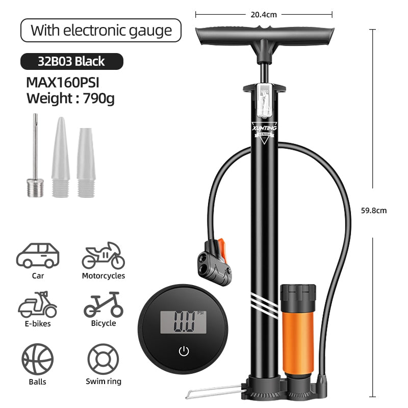 Xunting Bike Pump Inflator Max 160PSI Floor Pump with Pressure Gauge - activesportslife