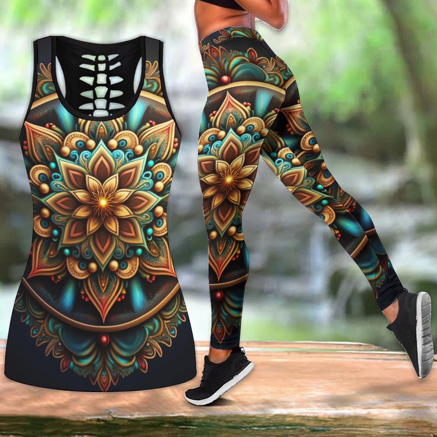 Women's Summer New Lotus Flower Print Sport Yoga Suit - activesportslife