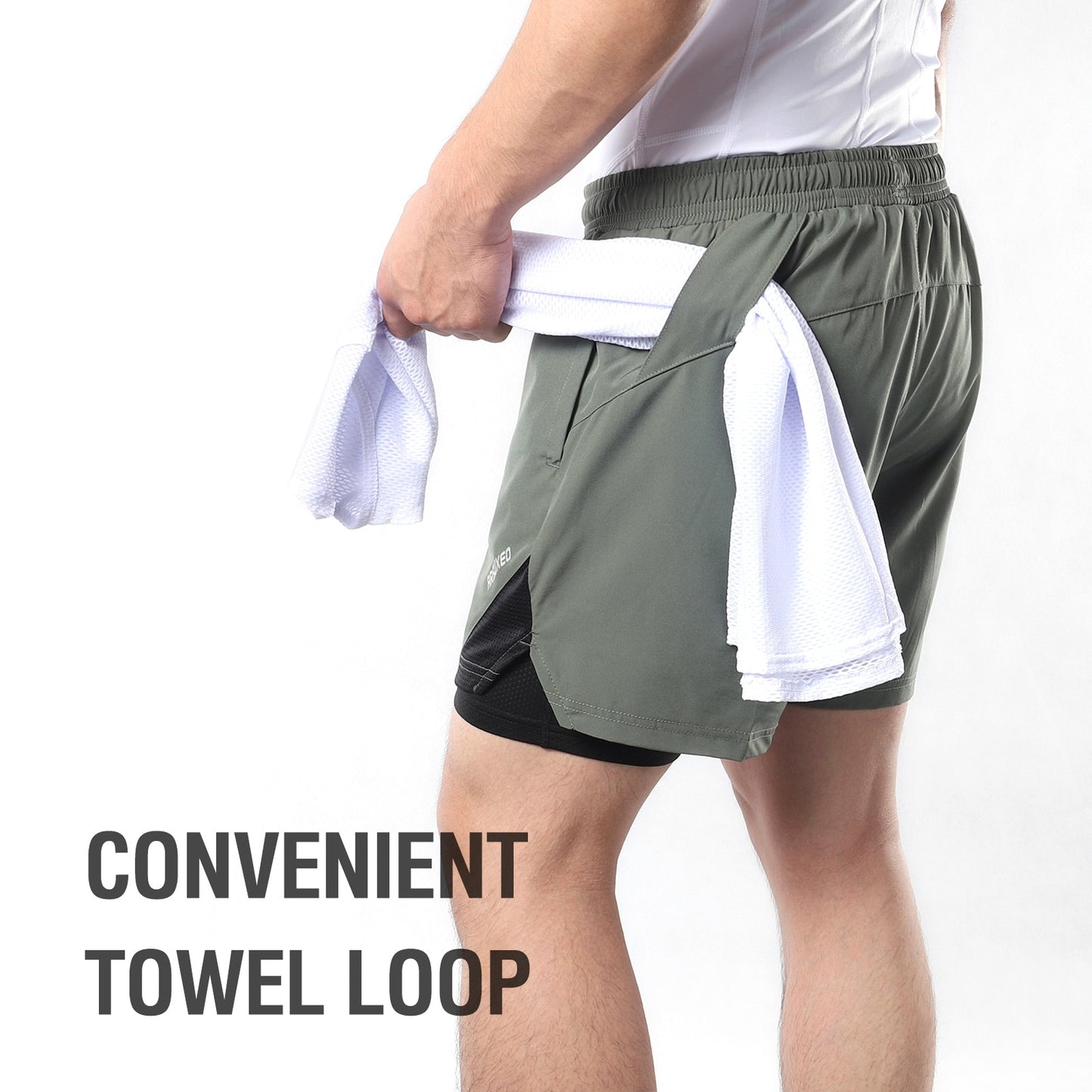 Arsuxeo 2-In-1 Mens Running Shorts with Towel Loop